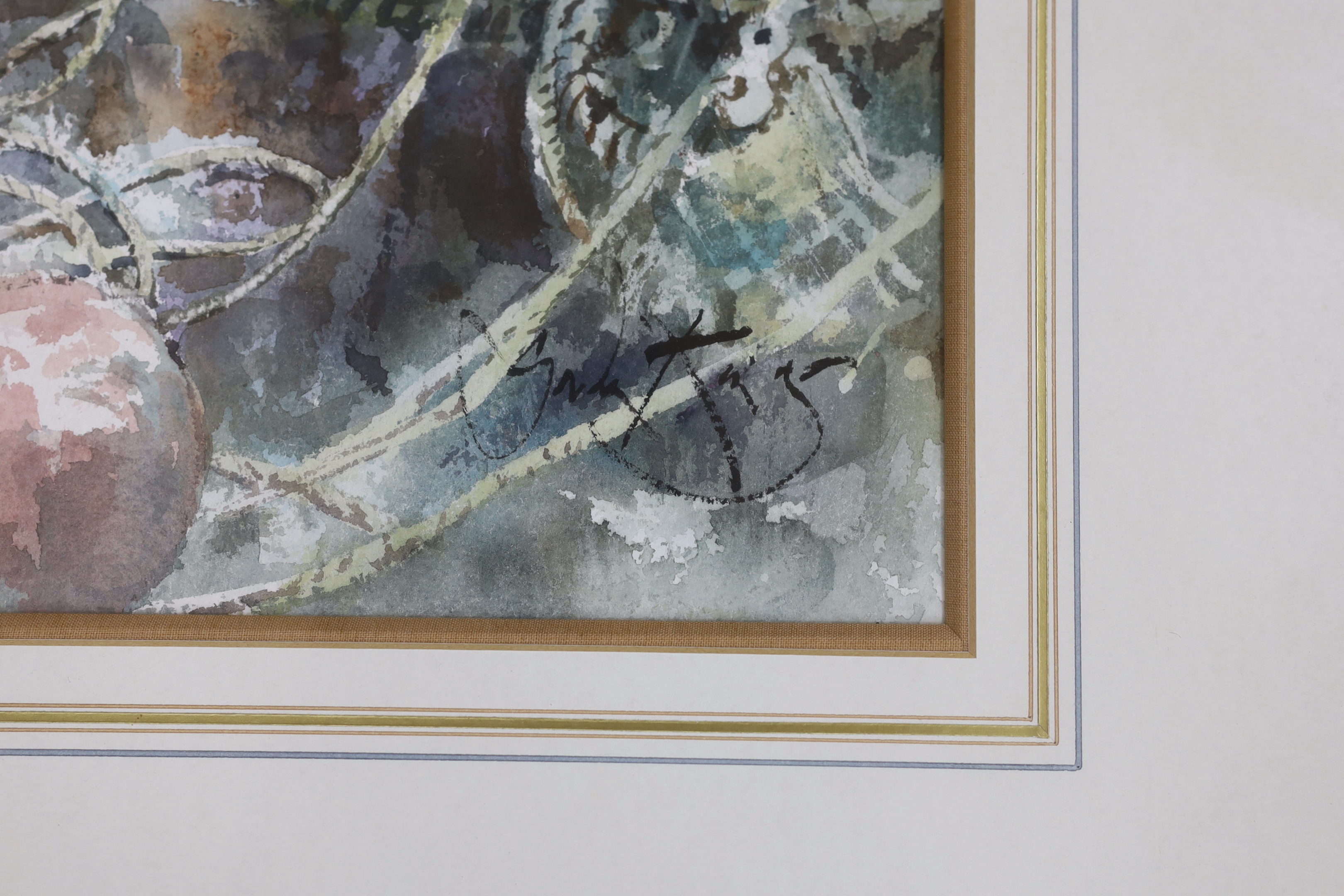 Gordon King (b.1939), watercolour, Harbour scene with fisherwoman, signed, 37 x 27cm